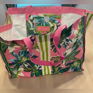 Vera Bradley Pink and Green Tropical Shopping Tote